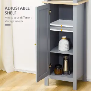 kleankin Bathroom Floor Tall Cabinet Storage Unit with Cupboard Adjustable Shelf