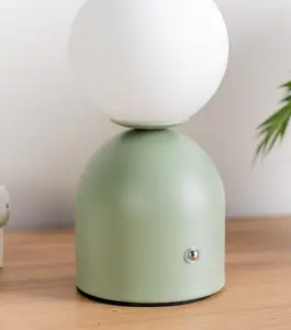 ValueLights Marlow Rechargeable Touch Button Table Lamp with Opal Globe Lampshade - Sage Green