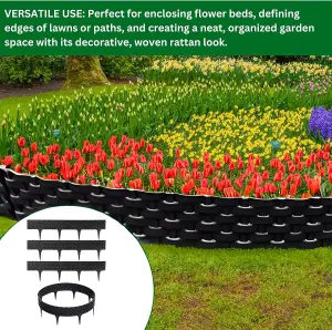 Flexible Black Rattan Effect Lawn Edging 2.4m - Flexible Plastic Garden Border Easy Install Edging for Grass, Gravel and Landscape