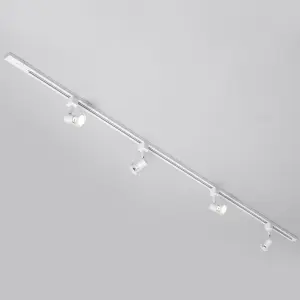 Litecraft Harlem White 4 Head 2m Straight Kitchen Ceiling Light with LED Bulbs