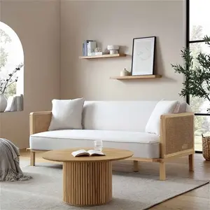 Pienza Cane Sofa Bed, Beige Woven Fabric With Natural Solid Oak Frame - Daals - Sofa Beds