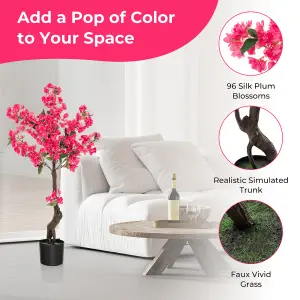 Costway 105cm Artificial Plum Blossom Tree Realistic Fake Floral Potted Plant 96 Flowers