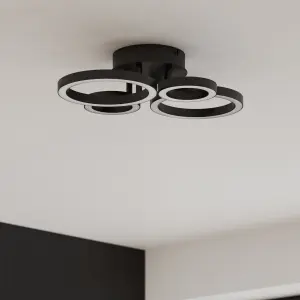 GoodHome Cyber Matt Metal & plastic Black 4 Lamp LED Circular Ceiling light