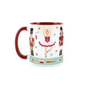 Purely Home Red Christmas Nutcracker Character Coffee Mug -  4x Red & White Ceramic Mugs