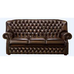 Chesterfield 3 Seater Antique Brown Leather Sofa Bespoke In Monks Style