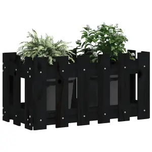 Berkfield Garden Planter with Fence Design Black 60x30x30 cm Solid Wood Pine