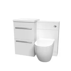 Nes Home 1000mm Freestanding White 2 Drawer Basin Vanity & Back To Wall Toilet