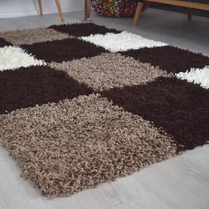 Brown Checked Thick Shaggy Rug - California