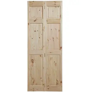 Vertical 6 panel Unglazed Victorian Unfinished Natural Knotty pine Internal Folding Bi-fold Door set, (H)1950mm (W)750mm