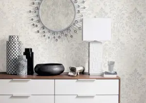 Galerie Metallic Fx Silver Modern Metallic Damask Textured Wallpaper