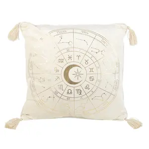 Something Different Astrology Wheel Square Filled Cushion Off White/Gold (35cm x 35cm)