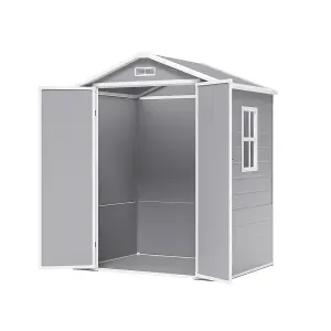 6x4 ft Grey Apex Roof Garden Metal Storage Tool Shed with Floor and Window