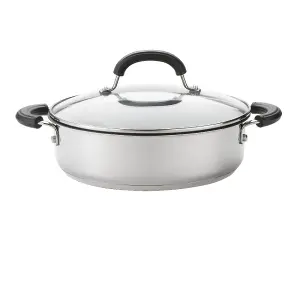 Circulon Total Silver Round Stainless Steel Induction Suitable Non-Stick Casserole Shallow 24cm, 2.8L