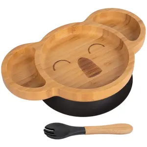 Bamboo Koala Baby Weaning Plate & Fork Set - Black