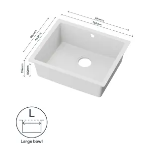 GoodHome Sorrel White Composite quartz 1 Bowl Kitchen sink 550mm x 460mm