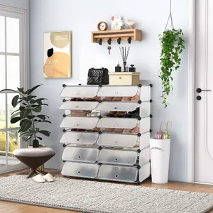 Costway 24 Pairs Portable Shoe Shelves 12-Cube Shoe Storage Cabinet with Removable Shelf