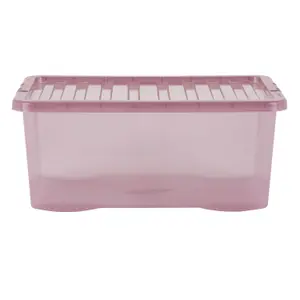 Wham Crystal 5x 45L Plastic Storage Boxes with Lids. Medium Size, Strong. Made in the UK Tint Dusky Orchid