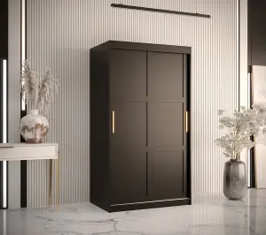 Ramiro I Contemporary 2 Sliding Door Wardrobe 5 Shelves 2 Rails Black Matt (H)2000mm (W)1000mm (D)620mm