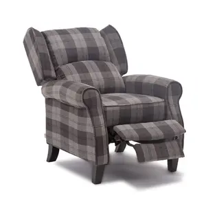 Eaton Wing Back Fireside Check Fabric Recliner Armchair Sofa Chair Reclining Cinema (Charcoal)