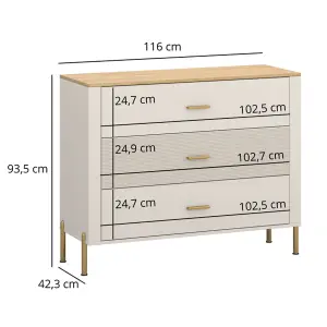 Ruben 3 Drawer Chest of Drawers - Cashmere / Stone Oak