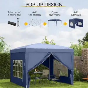 Outsunny 3mx3m Pop Up Gazebo Party Tent Canopy Marquee with Storage Bag Blue