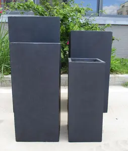 Set of 2 IDEALIST™ 60cm Tall Planter, Outdoor Plant Pots, Dark Grey Reinforced Stone Garden Planters L27 W27 H60 cm, 44L