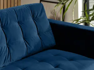 Furniturebox Jenna 3 Seater Navy Blue Velvet Sofa With Solid Wood Frame