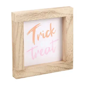 Something Different Trick Or Treat Wooden Framed Plaque Natural/White/Orange (One Size)