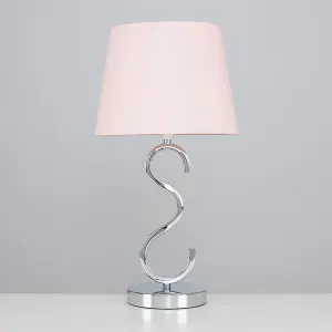 ValueLights Cabonna Sleek Design Chrome Touch Table Lamp with Pink Tapered Light Shade with 5w Dimmable LED Candle Bulb