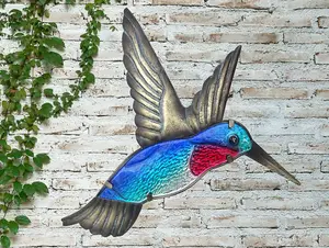 Blue Hummingbird Glass Garden Wall Art