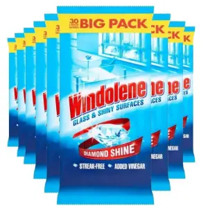 10 x Windolene Glass & Shiny Surfaces Streak-Free Window Wipes Pack of 30