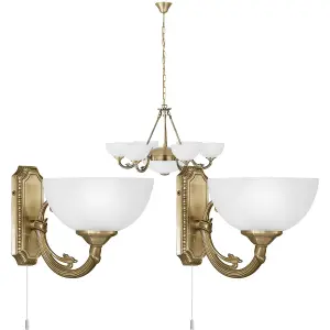 Ceiling Pendant Light & 2x Matching Wall Lights Bronze Satin Glass Chandelier