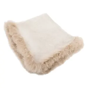 Woven Beige Wool Blanket Sheepskin Trim