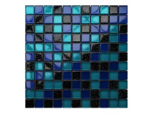 Glass mosaic on mesh for bathroom or kitchen 300mm x 300mm - Ocean blue