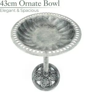 Garden Bird Bath Ornate Resin Birdbath With Rustic Metal Effect H60cm Grey Christow