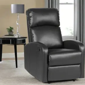 EVRE Recliner Faux Leather Arm Chair with Adjustable Leg Rest and Reclining Functions - Black Comfy Chair For Living Room