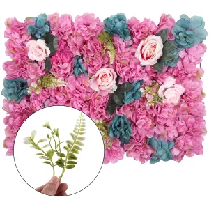 Artificial Flower Wall Backdrop Panel, 60cm x 40cm, Turquoise & Hot Pink