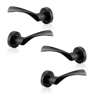 XFORT Matt Black Warped Lever On Rose Door Handles, Door Handles 2 pairs