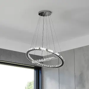 Modern 2 Tier Circular Adjustable Crystal Ceiling Mount LED Pendant Light 60cm Cool White