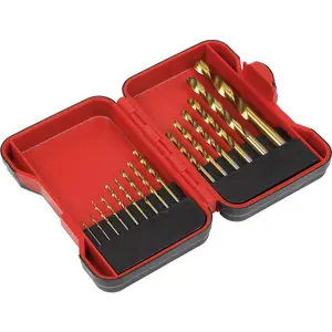 Premium 15 Piece Titanium Coated HSS Drill Bit Set with Storage Box