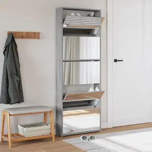 Berkfield Shoe Cabinet with Mirror 5-Layer Grey Sonoma 63x17x169.5 cm