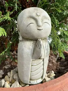 Lovely Monk Stone Statue Outdoor Garden Ornament Oriental Buddha