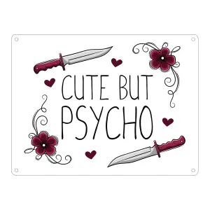 Grindstore Cute But Psycho Mini Tin Sign White (One Size)