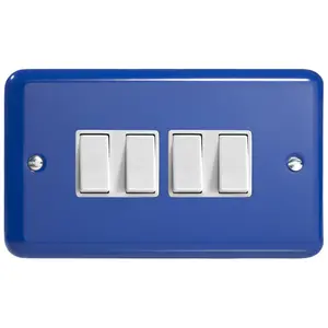 Varilight 4-Gang 10A 1- or 2-Way Rocker Switch (Twin Plate) Reflex Blue