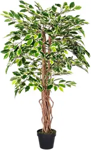 Homescapes Lifelike Artificial Variegated Ficus Tree With Wooden Stem, 4 Feet