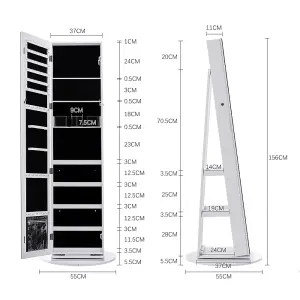 White Rotating Jewelry Armoire with Mirror 161cm H