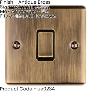 1 Gang Single 10A INTERMEDIATE Light Switch ANTIQUE BRASS & BLACK Metal Rocker