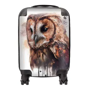 Tawny Owl Face Splashart Light Background Suitcase - Small