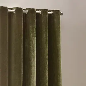 Yard Heavy Chenille Velvet Eyelet Curtains, Olive