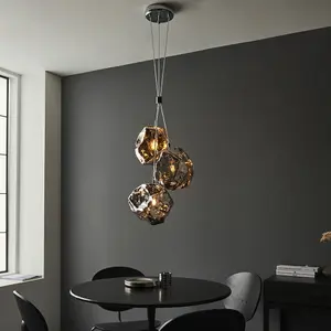 Metallic Chrome 3 Light Ceiling Pendant Modern Rock Design Hanging Light Fitting